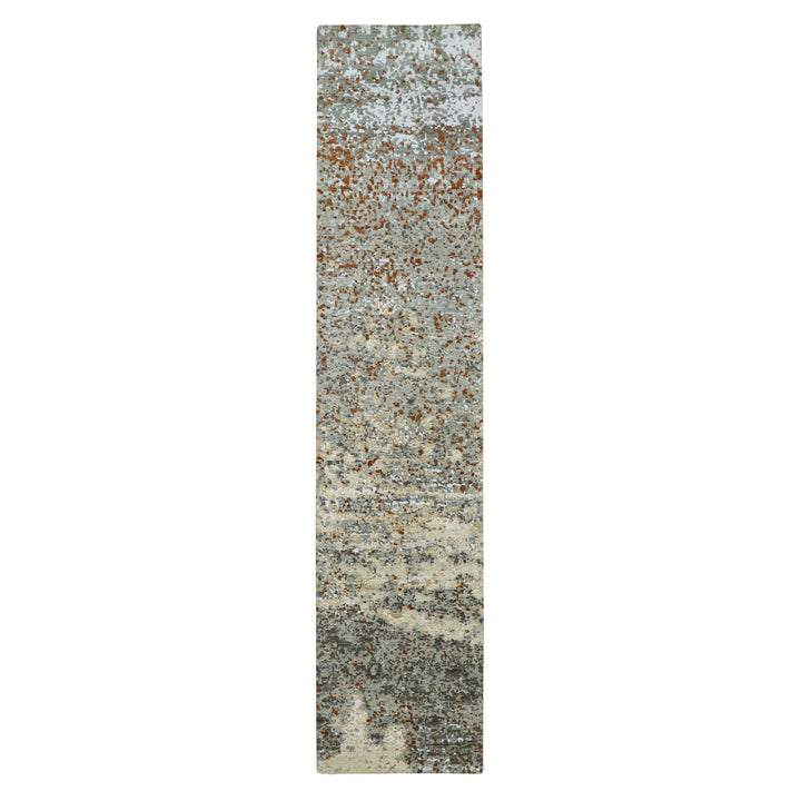 2'7" x 12'1" New Hand Knotted Grey Wool Runner Oriental Rug - MOA10283170
