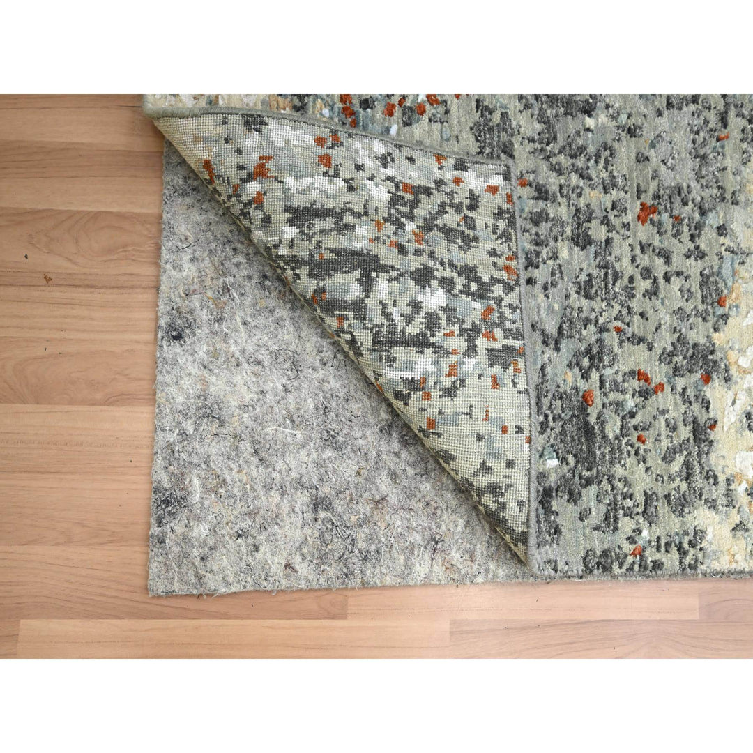 2'7" x 12'1" New Hand Knotted Grey Wool Runner Oriental Rug - MOA10283170