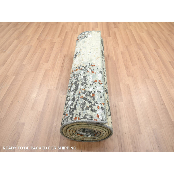 2'7" x 12'1" New Hand Knotted Grey Wool Runner Oriental Rug - MOA10283170