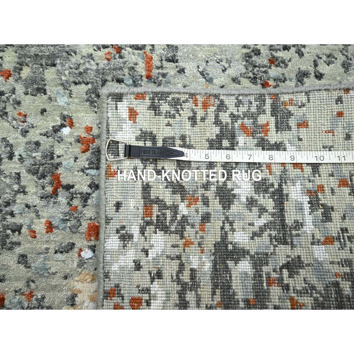 2'7" x 12'1" New Hand Knotted Grey Wool Runner Oriental Rug - MOA10283170