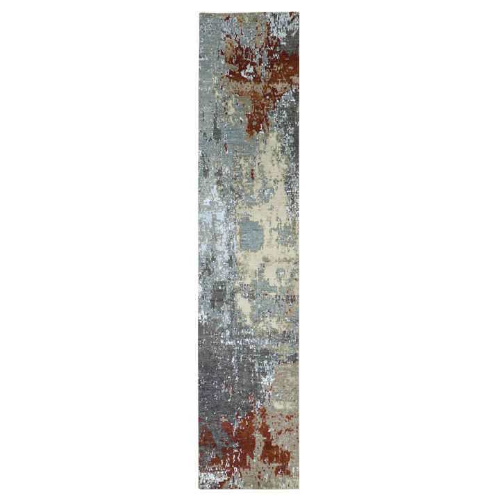 2'6" x 12'0" New Hand Knotted Grey Wool Runner Oriental Rug - MOA10283171