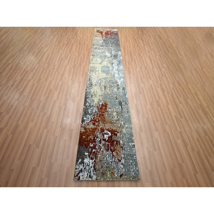 2'6" x 12'0" New Hand Knotted Grey Wool Runner Oriental Rug - MOA10283171