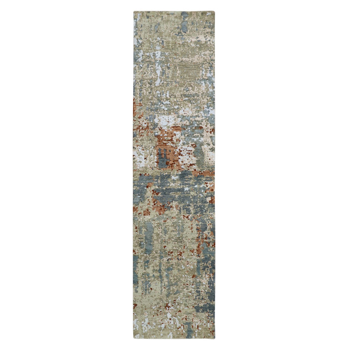 2'5" x 10'0" New Hand Knotted Grey Wool Runner Oriental Rug - MOA10283175