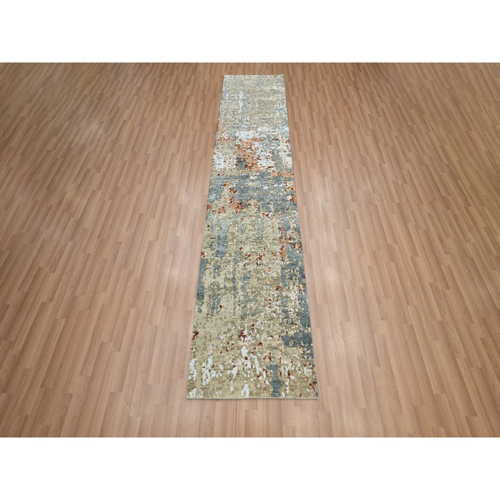 2'5" x 10'0" New Hand Knotted Grey Wool Runner Oriental Rug - MOA10283175