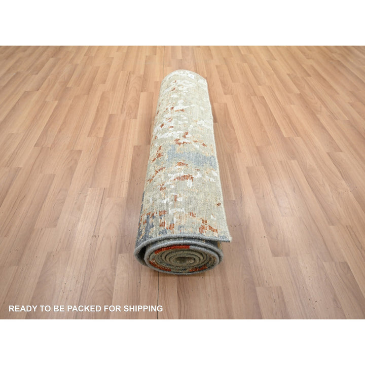 2'5" x 10'0" New Hand Knotted Grey Wool Runner Oriental Rug - MOA10283175