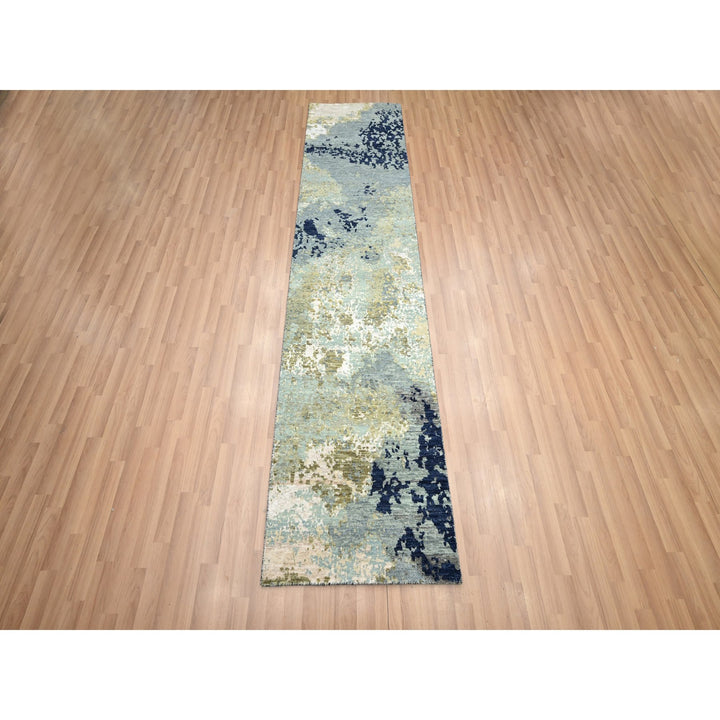 2'6" x 9'11" New Hand Knotted Grey Wool Runner Oriental Rug - MOA10283176