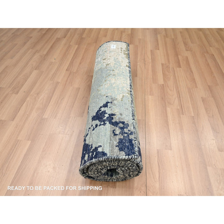 2'6" x 9'11" New Hand Knotted Grey Wool Runner Oriental Rug - MOA10283176