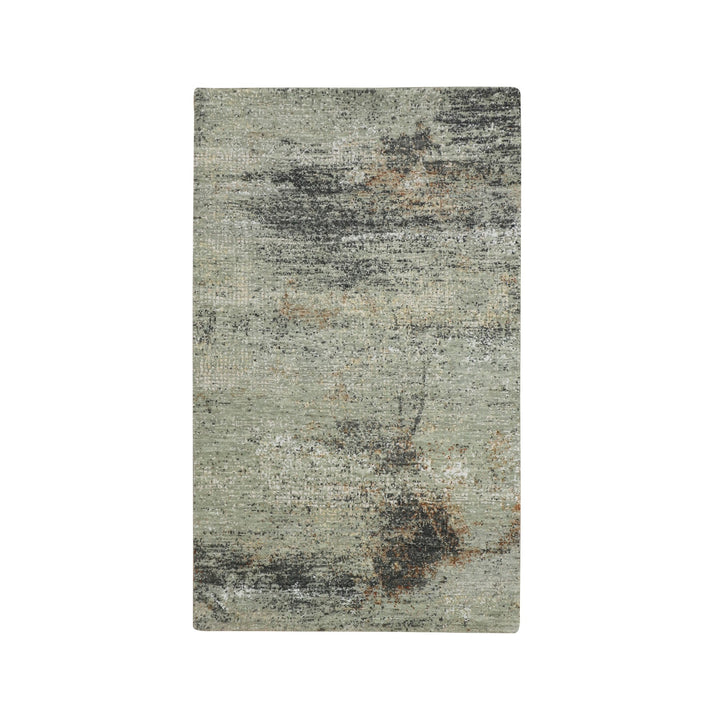 3'0" x 5'0" New Hand Knotted Green Wool Rectangle Oriental Rug - MOA10283186