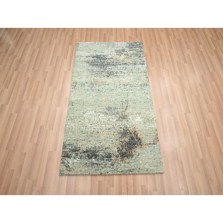 3'0" x 5'0" New Hand Knotted Green Wool Rectangle Oriental Rug - MOA10283186