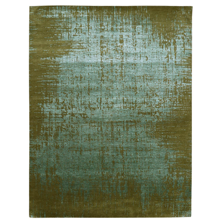 9'0" x 11'8" New Hand Knotted Green Wool Rectangle Oriental Rug - MOA10283191