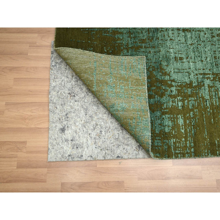 9'0" x 11'8" New Hand Knotted Green Wool Rectangle Oriental Rug - MOA10283191