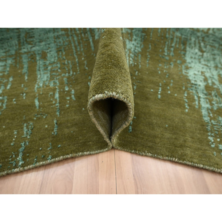 9'0" x 11'8" New Hand Knotted Green Wool Rectangle Oriental Rug - MOA10283191