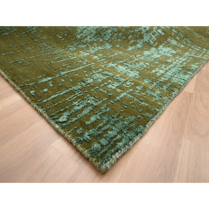 9'0" x 11'8" New Hand Knotted Green Wool Rectangle Oriental Rug - MOA10283191