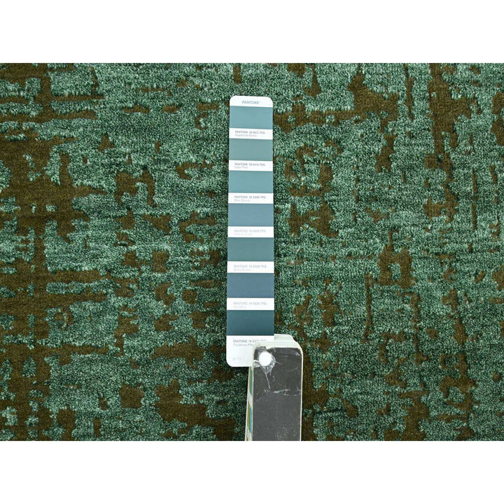 9'0" x 11'8" New Hand Knotted Green Wool Rectangle Oriental Rug - MOA10283191