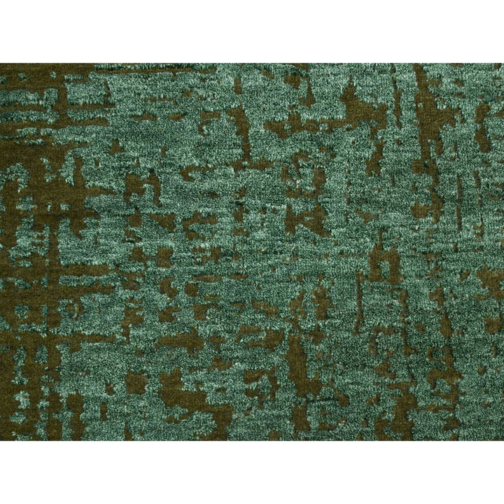 9'0" x 11'8" New Hand Knotted Green Wool Rectangle Oriental Rug - MOA10283191