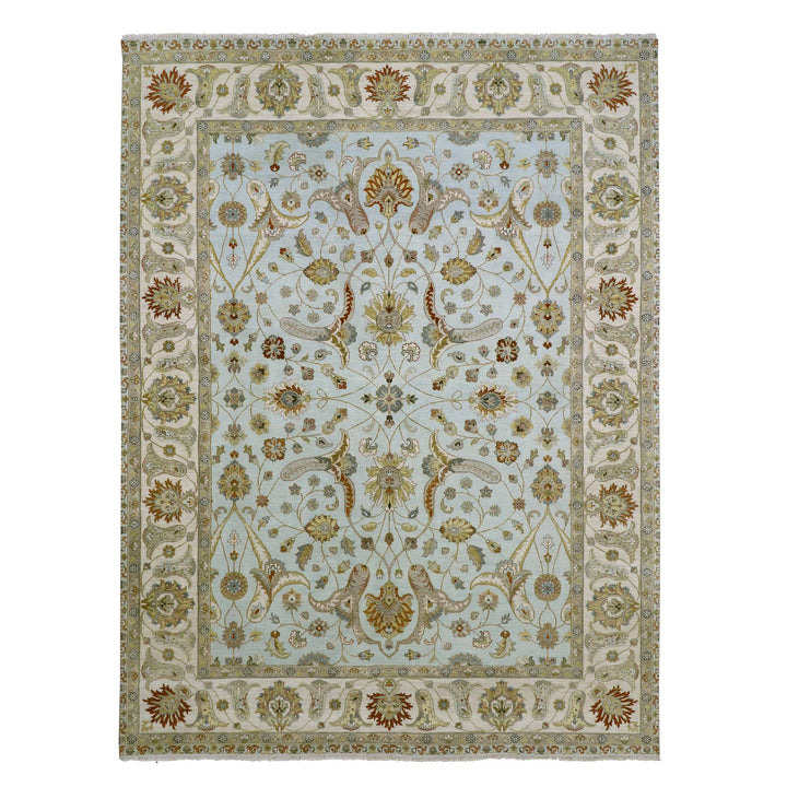 9'0" x 12'0" New Hand Knotted Blue Wool Rectangle Oriental Rug - MOA10283199