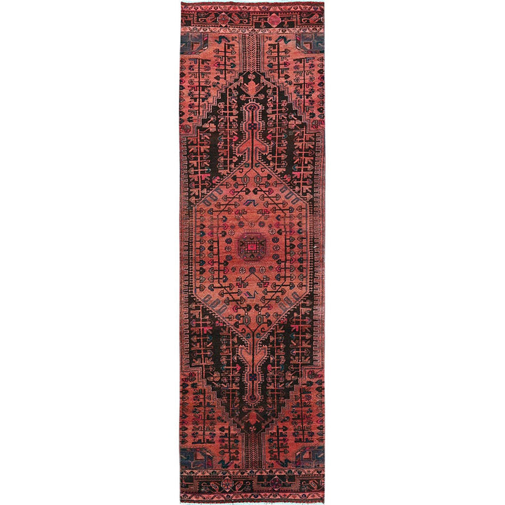 2'11" x 10'11" Vintage Hand Knotted Orange Wool Runner Oriental Rug - MOA102831