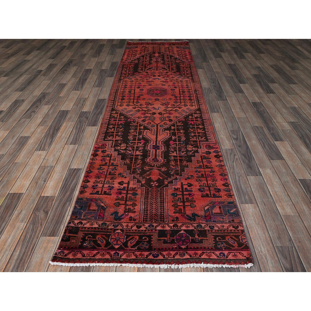 2'11" x 10'11" Vintage Hand Knotted Orange Wool Runner Oriental Rug - MOA102831