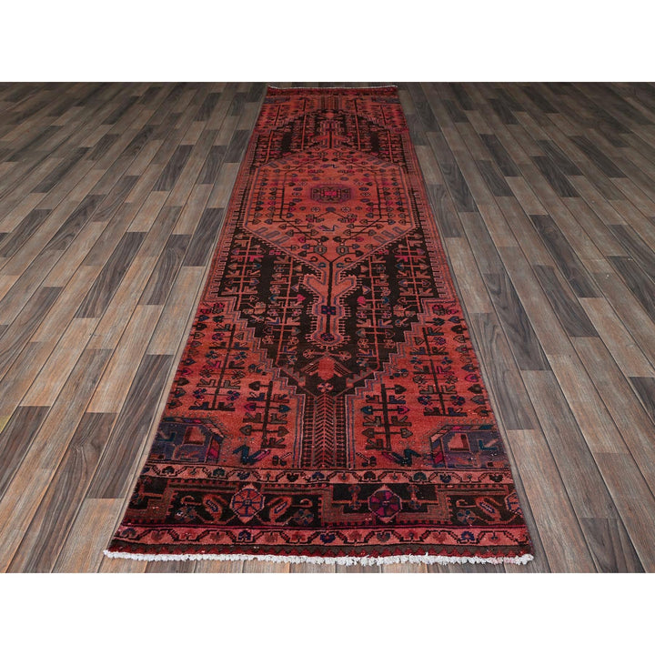 2'11" x 10'11" Vintage Hand Knotted Orange Wool Runner Oriental Rug - MOA102831