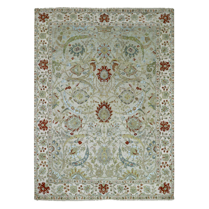 9'1" x 12'3" New Hand Knotted Grey Wool Rectangle Oriental Rug - MOA10283200