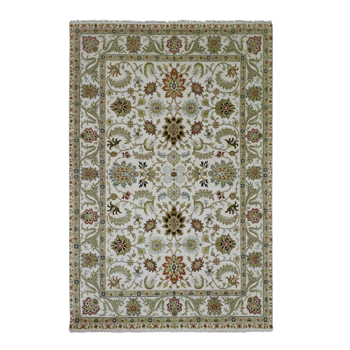6'1" x 9'3" New Hand Knotted Ivory Wool Rectangle Oriental Rug - MOA10283205