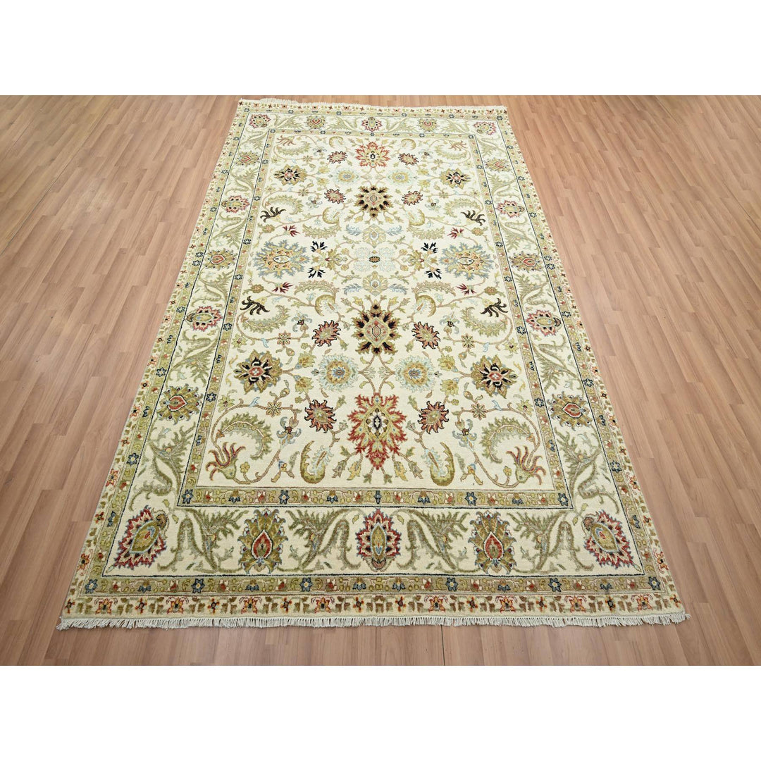 6'1" x 9'3" New Hand Knotted Ivory Wool Rectangle Oriental Rug - MOA10283205