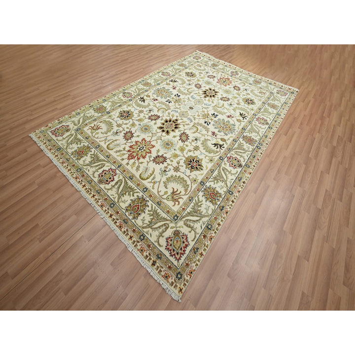 6'1" x 9'3" New Hand Knotted Ivory Wool Rectangle Oriental Rug - MOA10283205