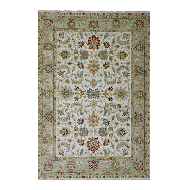 6'2" x 9'2" New Hand Knotted Ivory Wool Rectangle Oriental Rug - MOA10283206