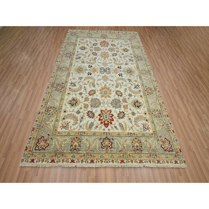 6'2" x 9'2" New Hand Knotted Ivory Wool Rectangle Oriental Rug - MOA10283206