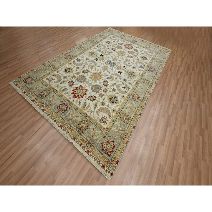 6'2" x 9'2" New Hand Knotted Ivory Wool Rectangle Oriental Rug - MOA10283206