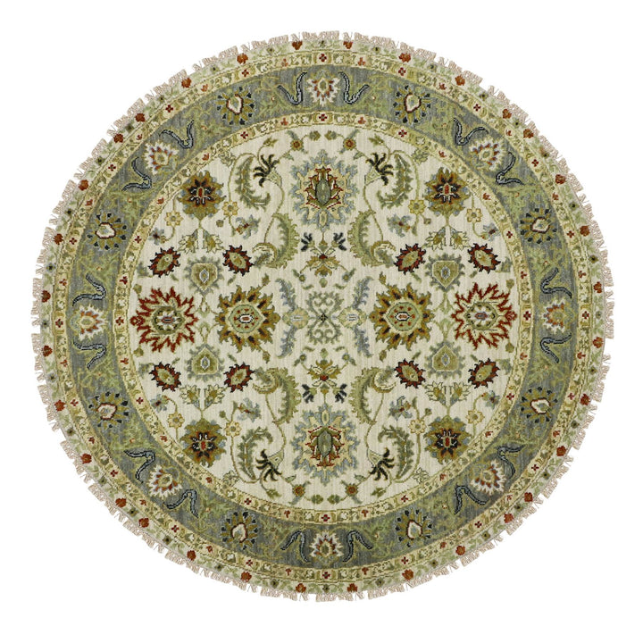 4'1" x 4'2" New Hand Knotted Ivory Wool Round Oriental Rug - MOA10283211