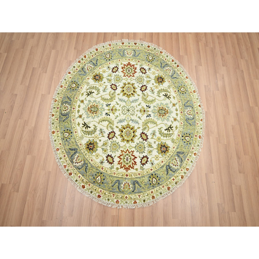 4'1" x 4'2" New Hand Knotted Ivory Wool Round Oriental Rug - MOA10283211