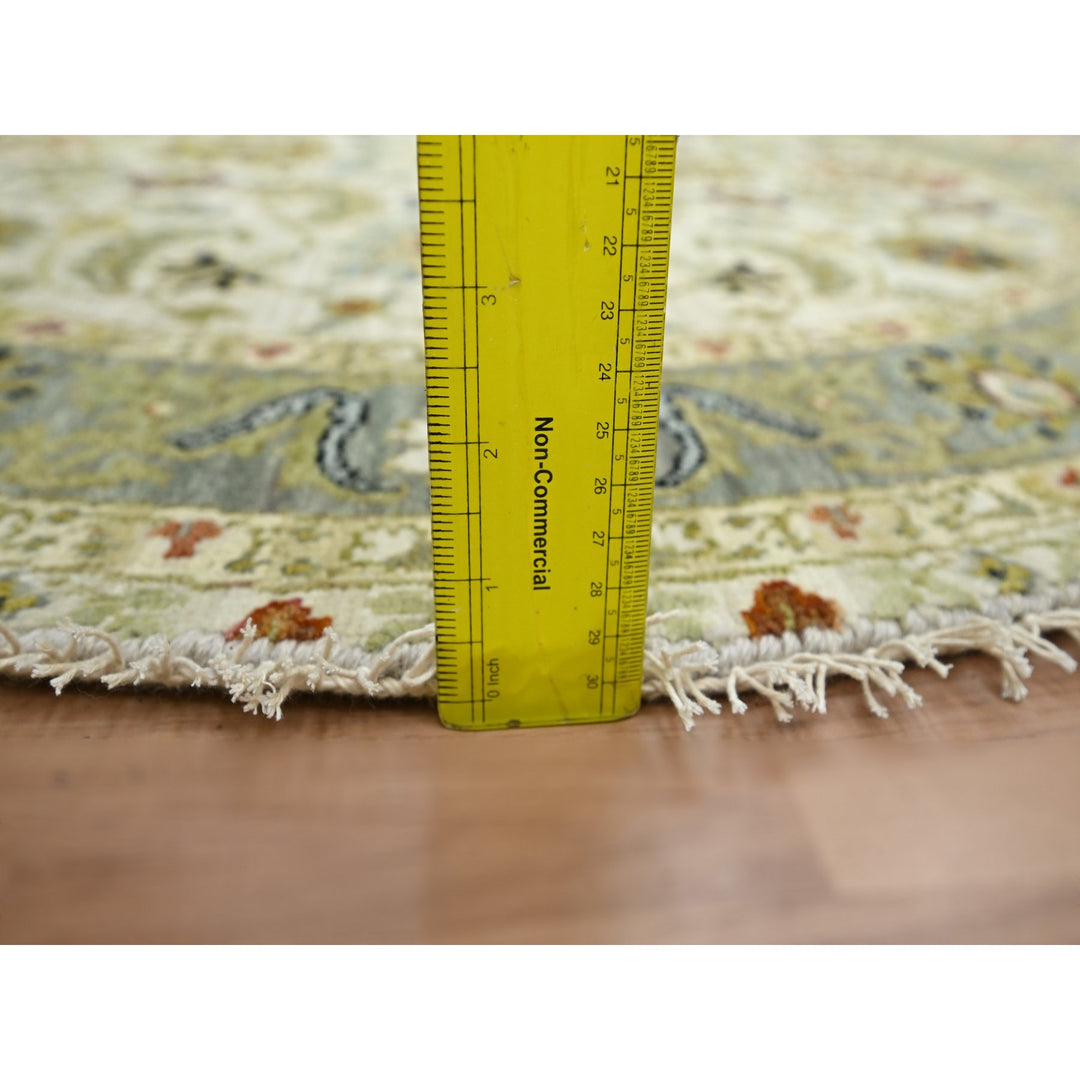 4'1" x 4'2" New Hand Knotted Ivory Wool Round Oriental Rug - MOA10283211