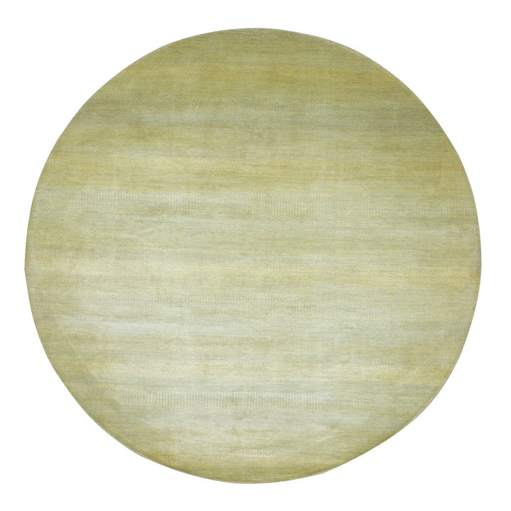 7'10" x 7'10" New Hand Knotted Yellow Wool & Silk Round Oriental Rug - MOA10283212