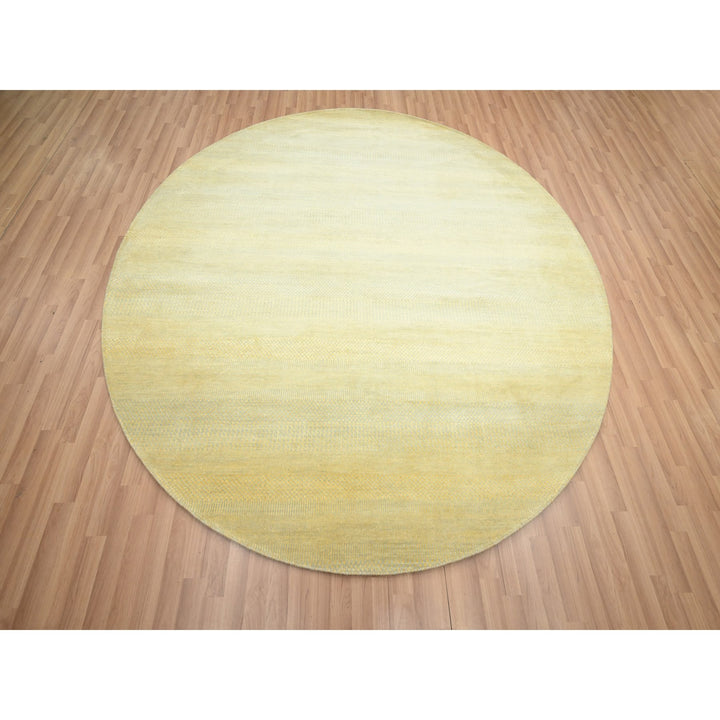7'10" x 7'10" New Hand Knotted Yellow Wool & Silk Round Oriental Rug - MOA10283212