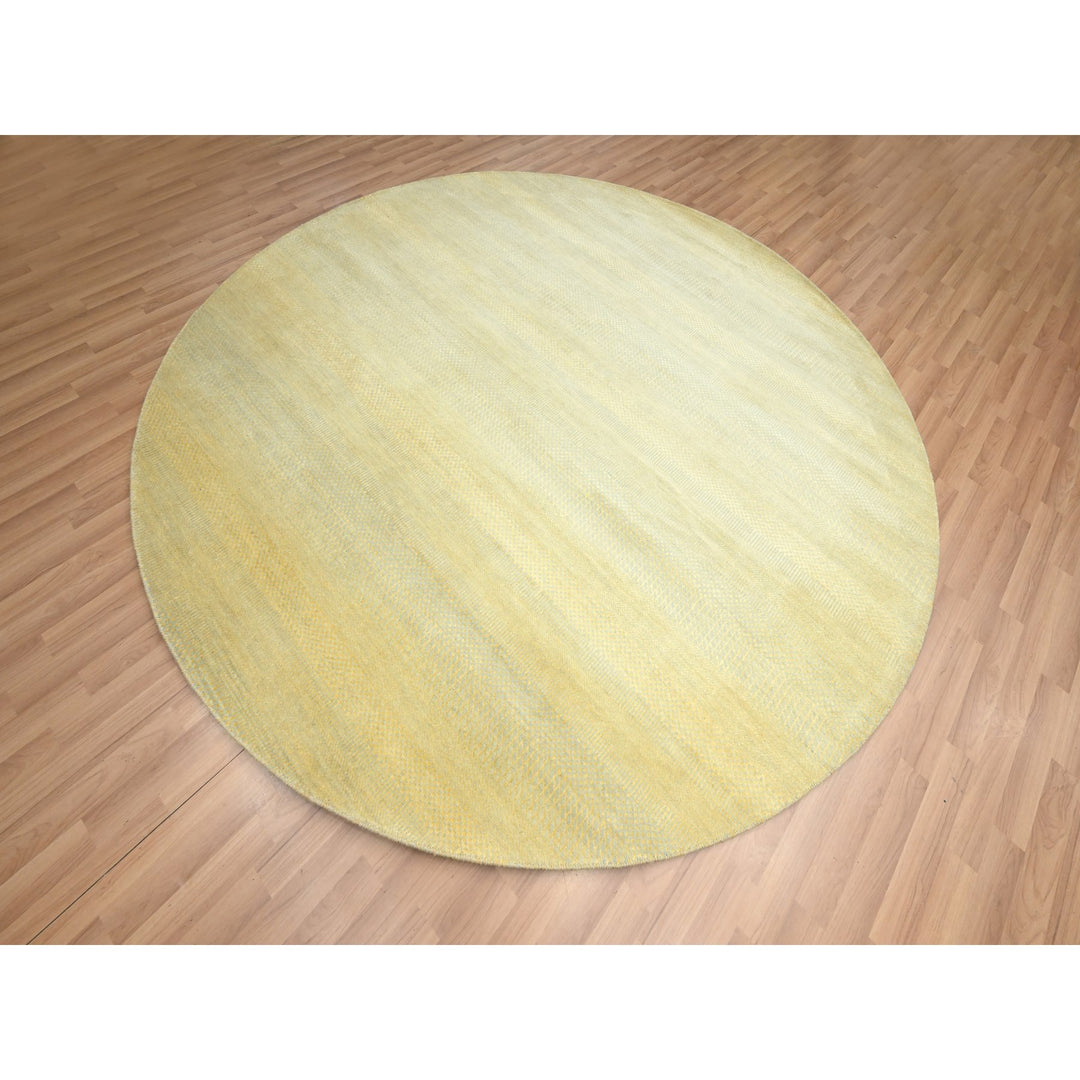 7'10" x 7'10" New Hand Knotted Yellow Wool & Silk Round Oriental Rug - MOA10283212