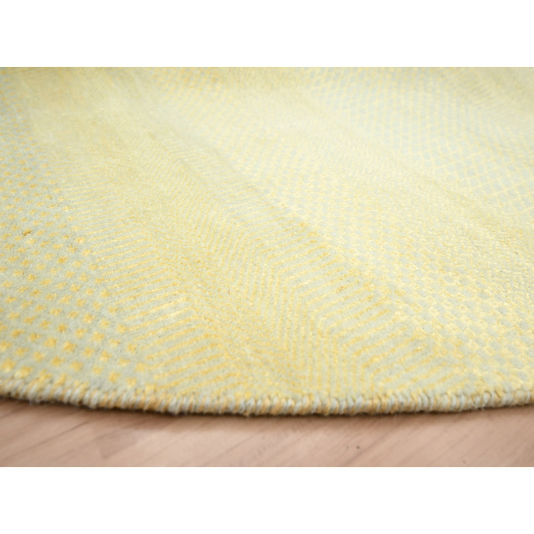 7'10" x 7'10" New Hand Knotted Yellow Wool & Silk Round Oriental Rug - MOA10283212