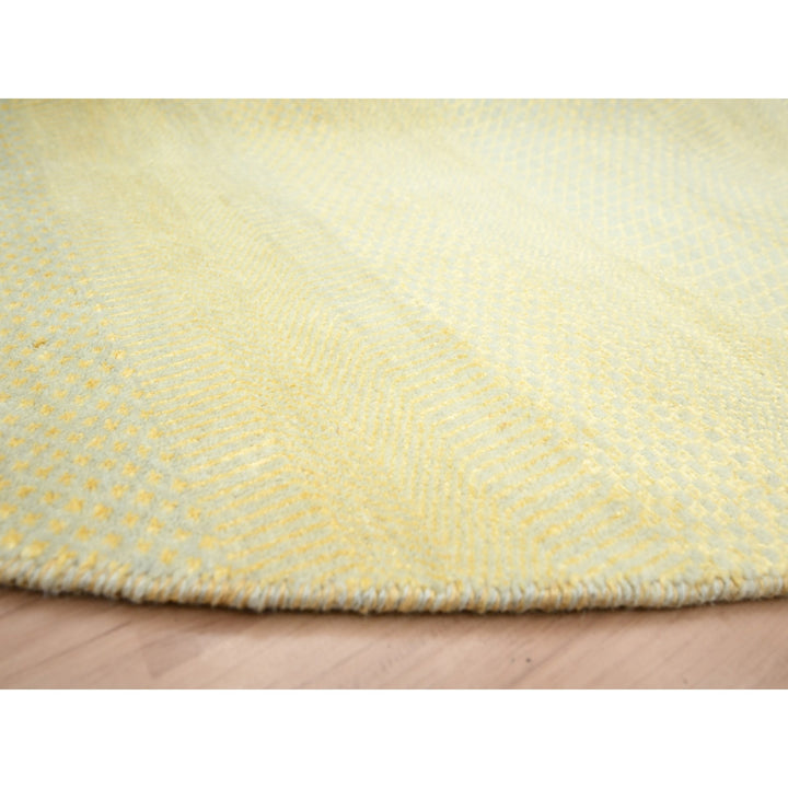 7'10" x 7'10" New Hand Knotted Yellow Wool & Silk Round Oriental Rug - MOA10283212