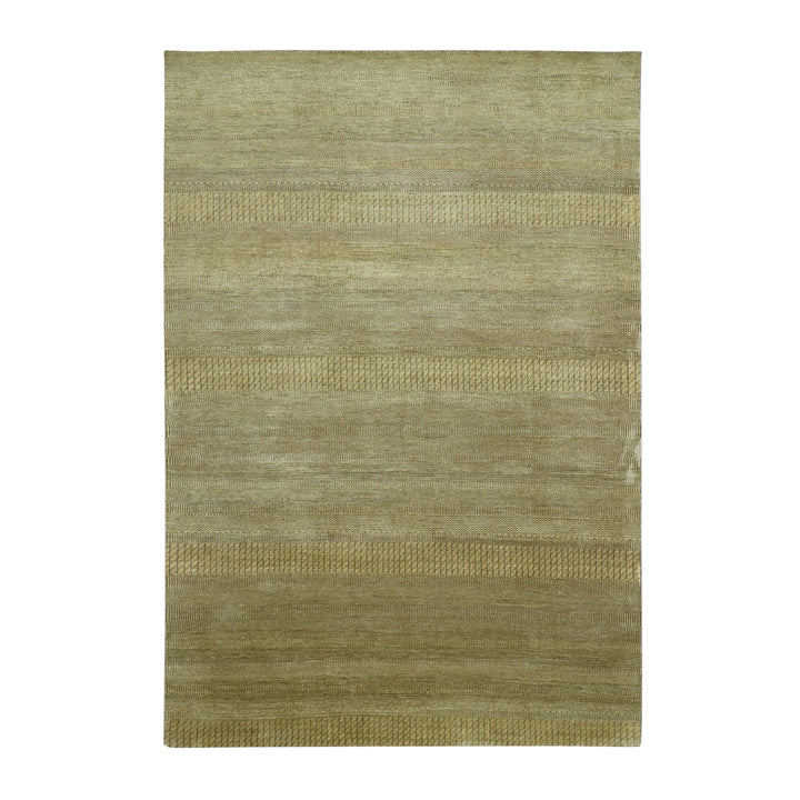 6'1" x 9'6" New Hand Knotted Brown Wool & Silk Rectangle Oriental Rug - MOA10283213