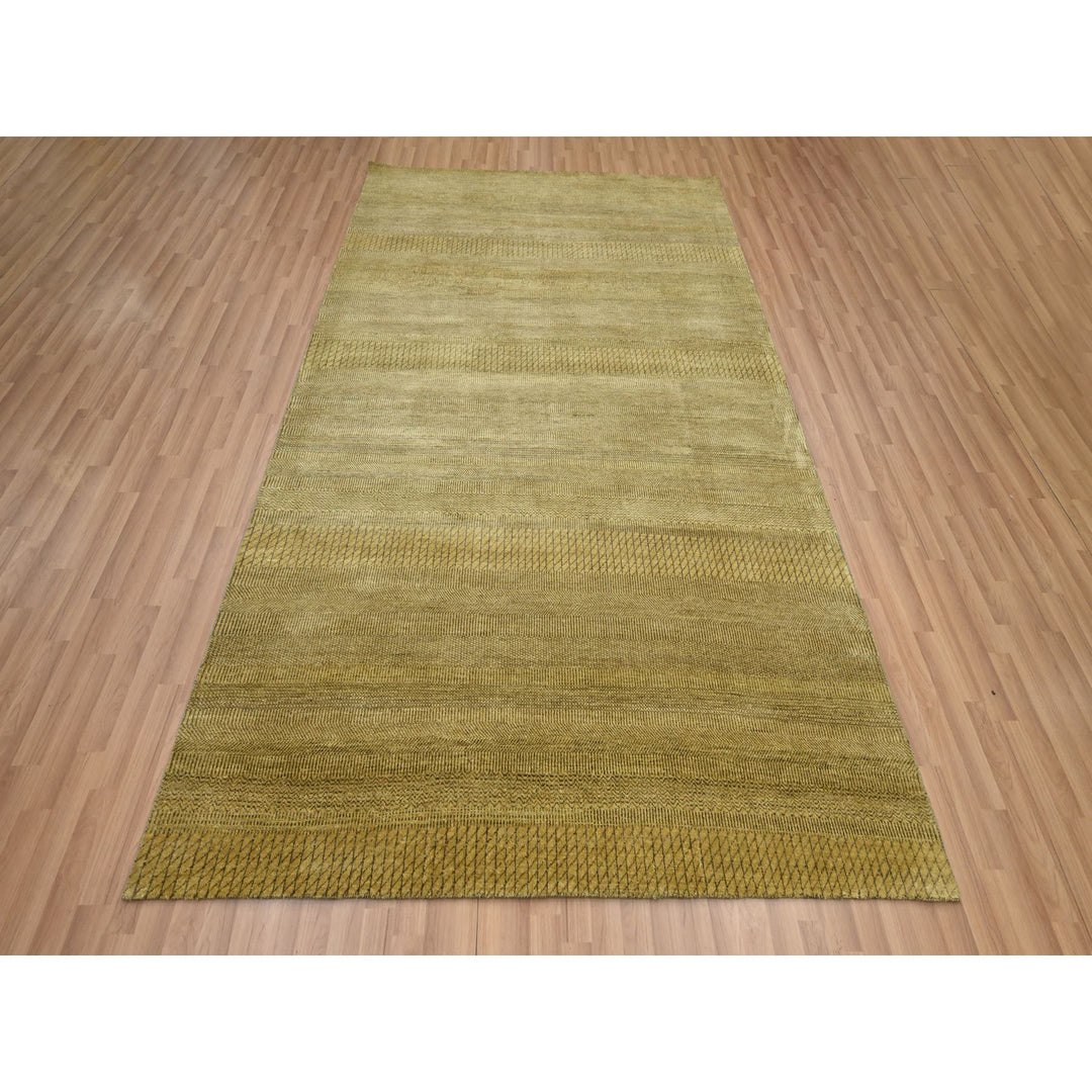 6'1" x 9'6" New Hand Knotted Brown Wool & Silk Rectangle Oriental Rug - MOA10283213