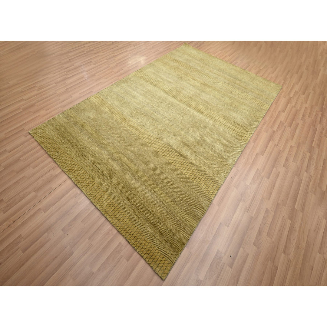 6'1" x 9'6" New Hand Knotted Brown Wool & Silk Rectangle Oriental Rug - MOA10283213