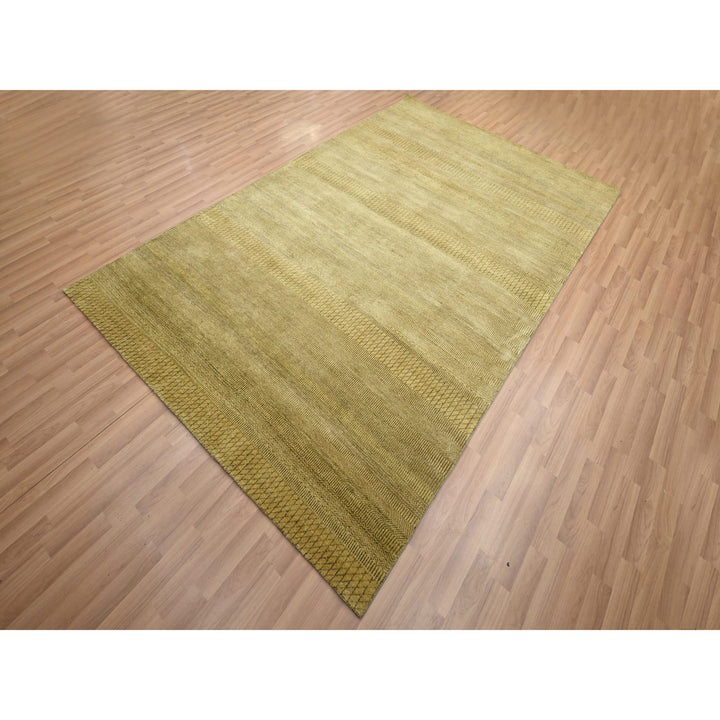 6'1" x 9'6" New Hand Knotted Brown Wool & Silk Rectangle Oriental Rug - MOA10283213