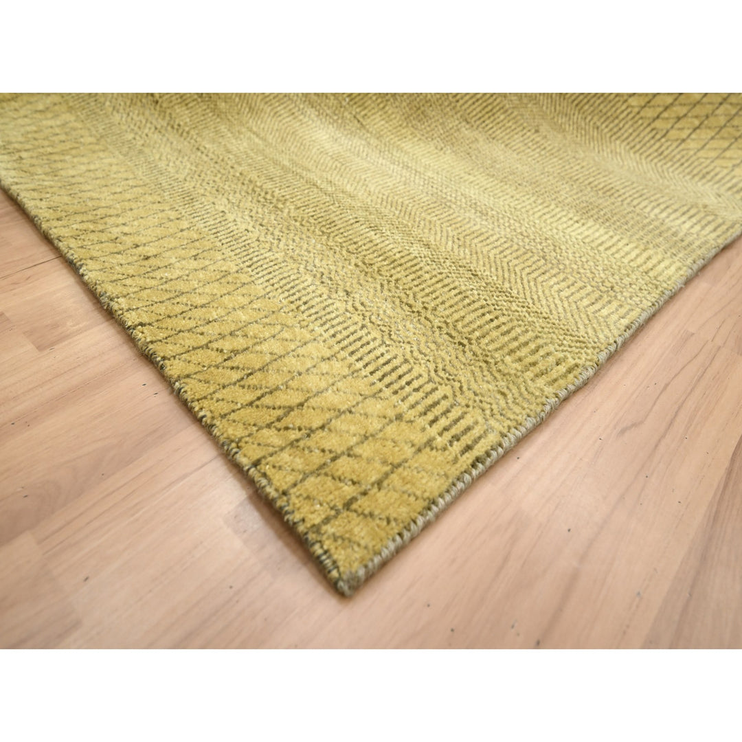 6'1" x 9'6" New Hand Knotted Brown Wool & Silk Rectangle Oriental Rug - MOA10283213