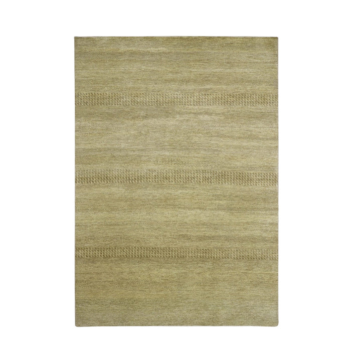 6'0" x 9'0" New Hand Knotted Brown Wool & Silk Rectangle Oriental Rug - MOA10283214