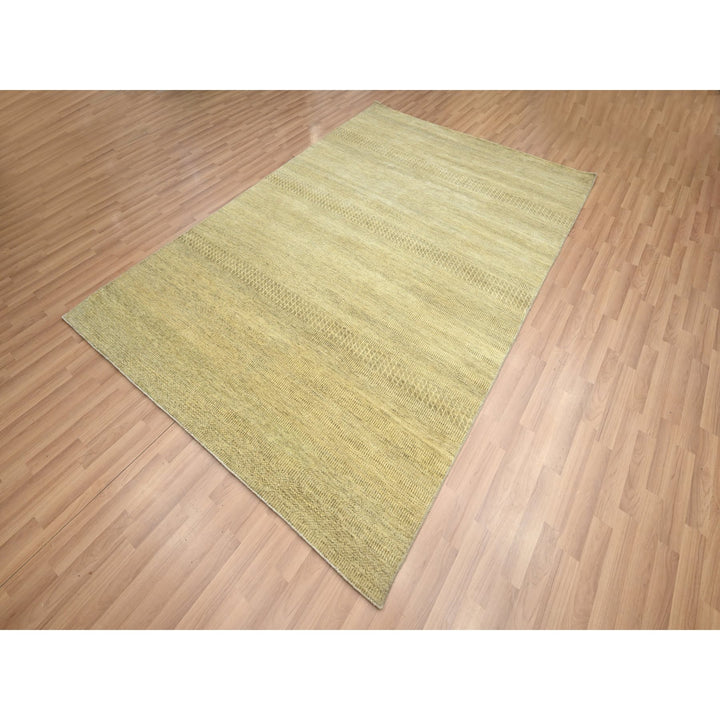 6'0" x 9'0" New Hand Knotted Brown Wool & Silk Rectangle Oriental Rug - MOA10283214