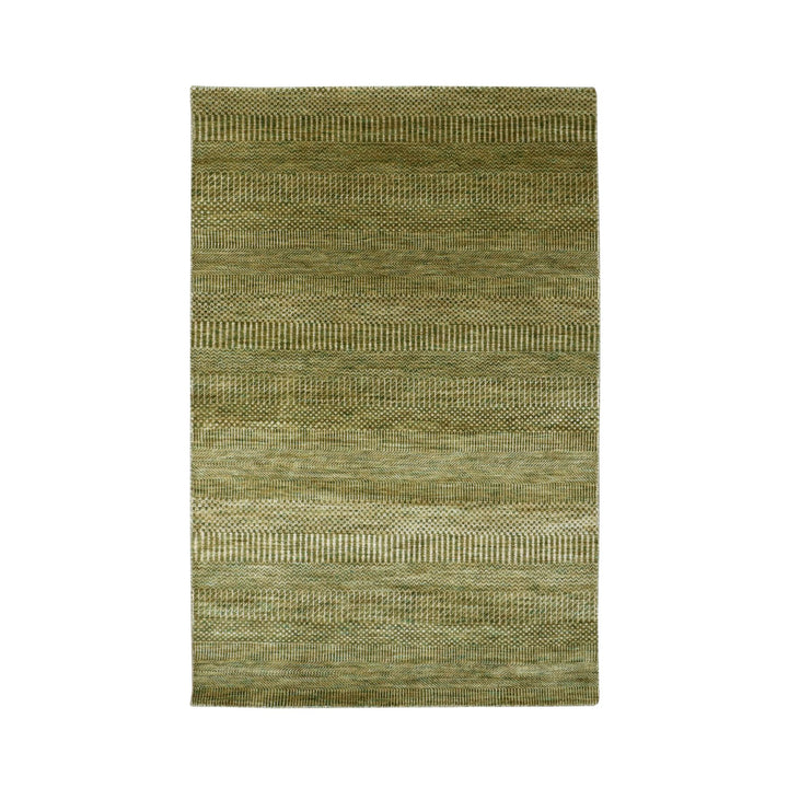 4'0" x 6'1" New Hand Knotted Green Wool & Silk Rectangle Oriental Rug - MOA10283217