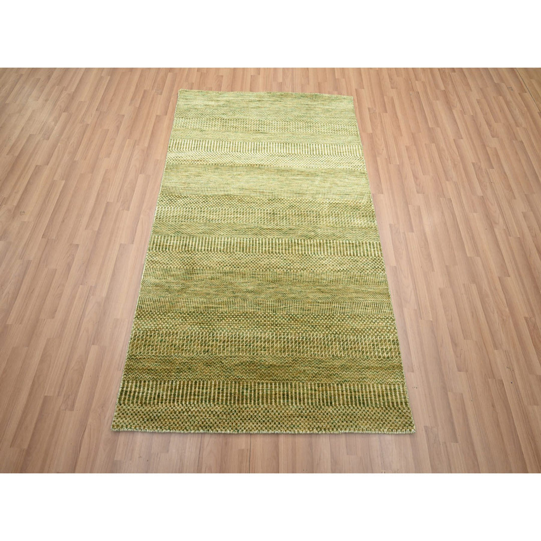 4'0" x 6'1" New Hand Knotted Green Wool & Silk Rectangle Oriental Rug - MOA10283217