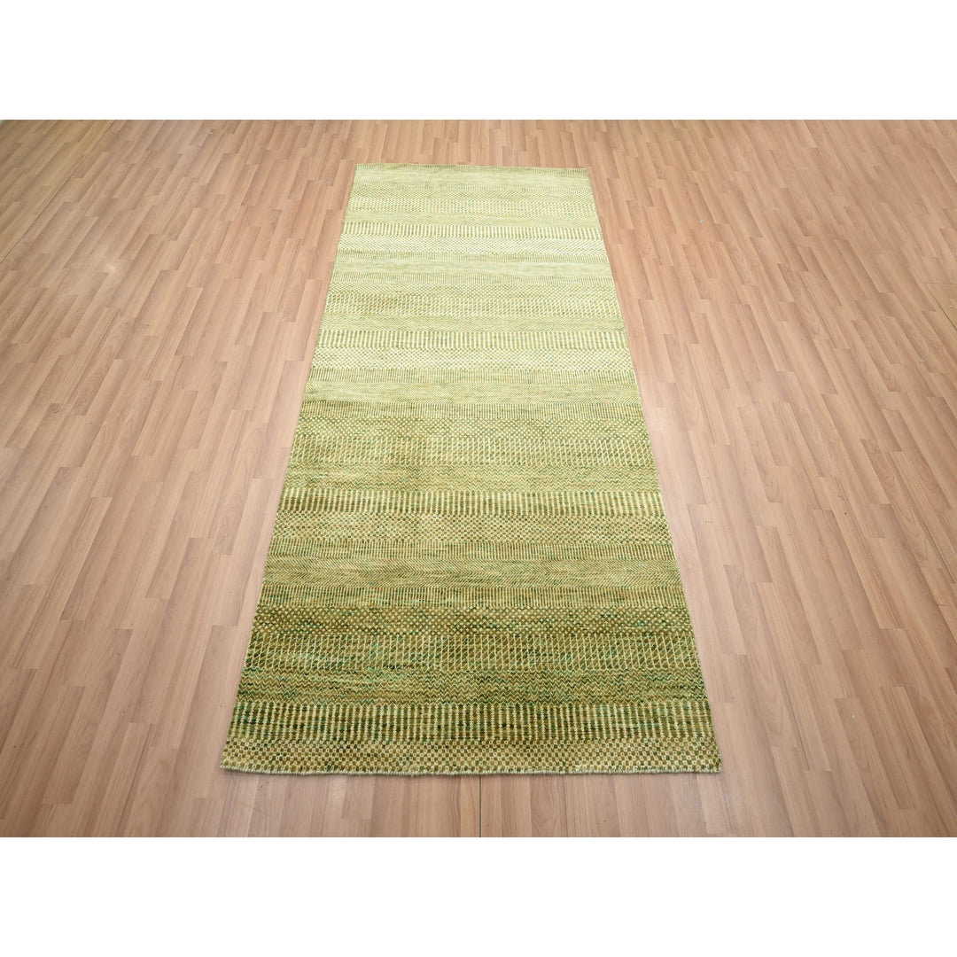 3'10" x 8'0" New Hand Knotted Brown Wool & Silk Runner Oriental Rug - MOA10283219