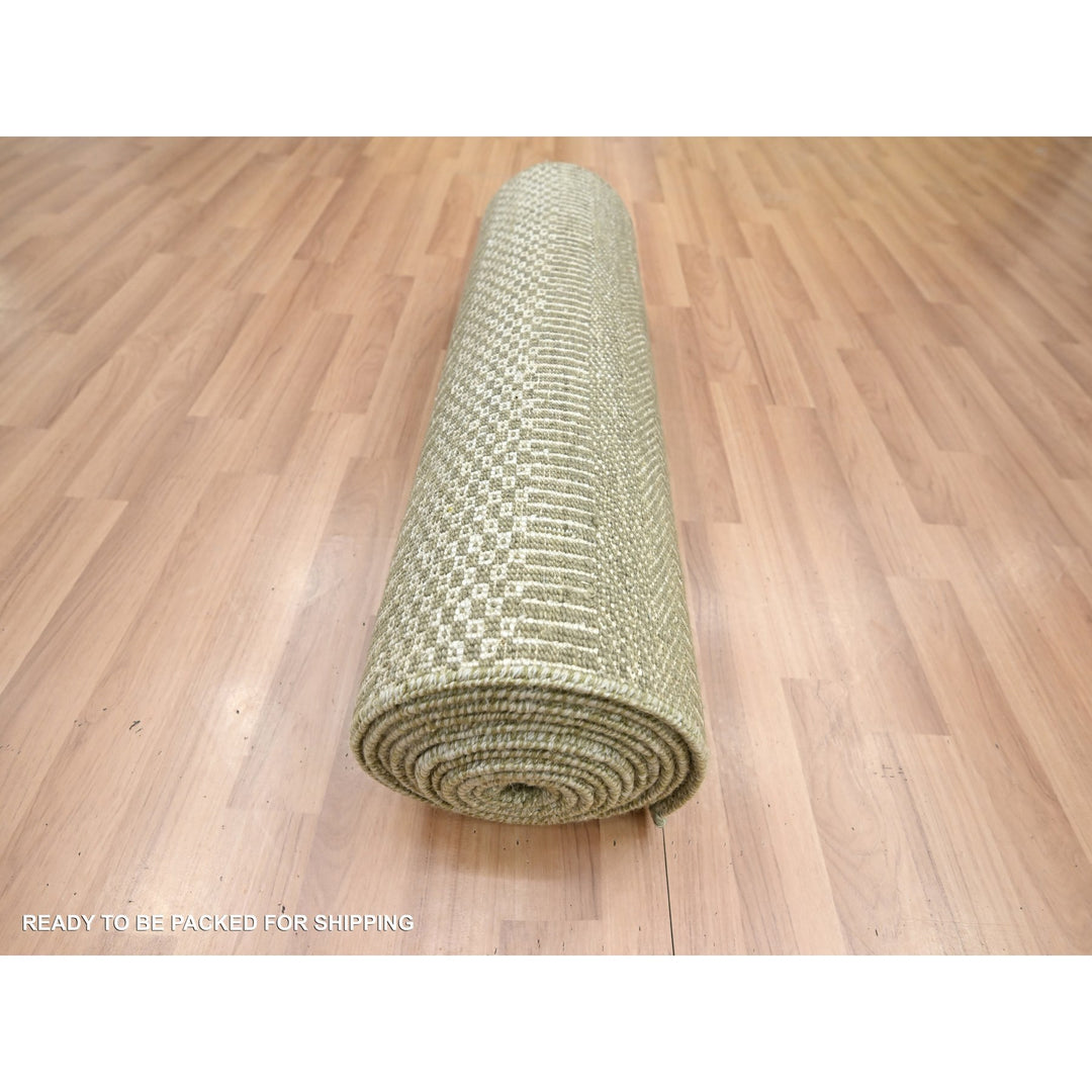 2'5" x 13'6" New Hand Knotted Grey Wool & Silk Runner Oriental Rug - MOA10283220