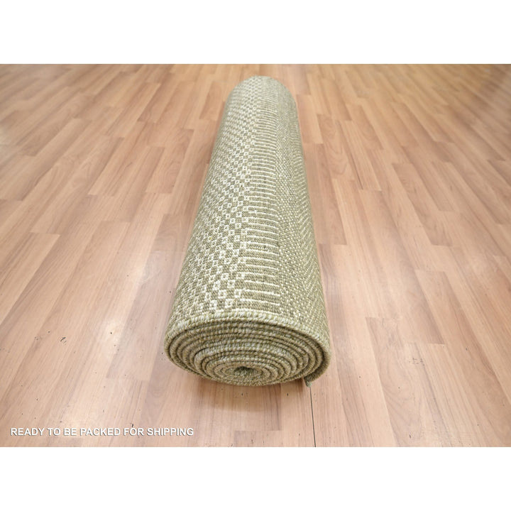 2'5" x 13'6" New Hand Knotted Grey Wool & Silk Runner Oriental Rug - MOA10283220